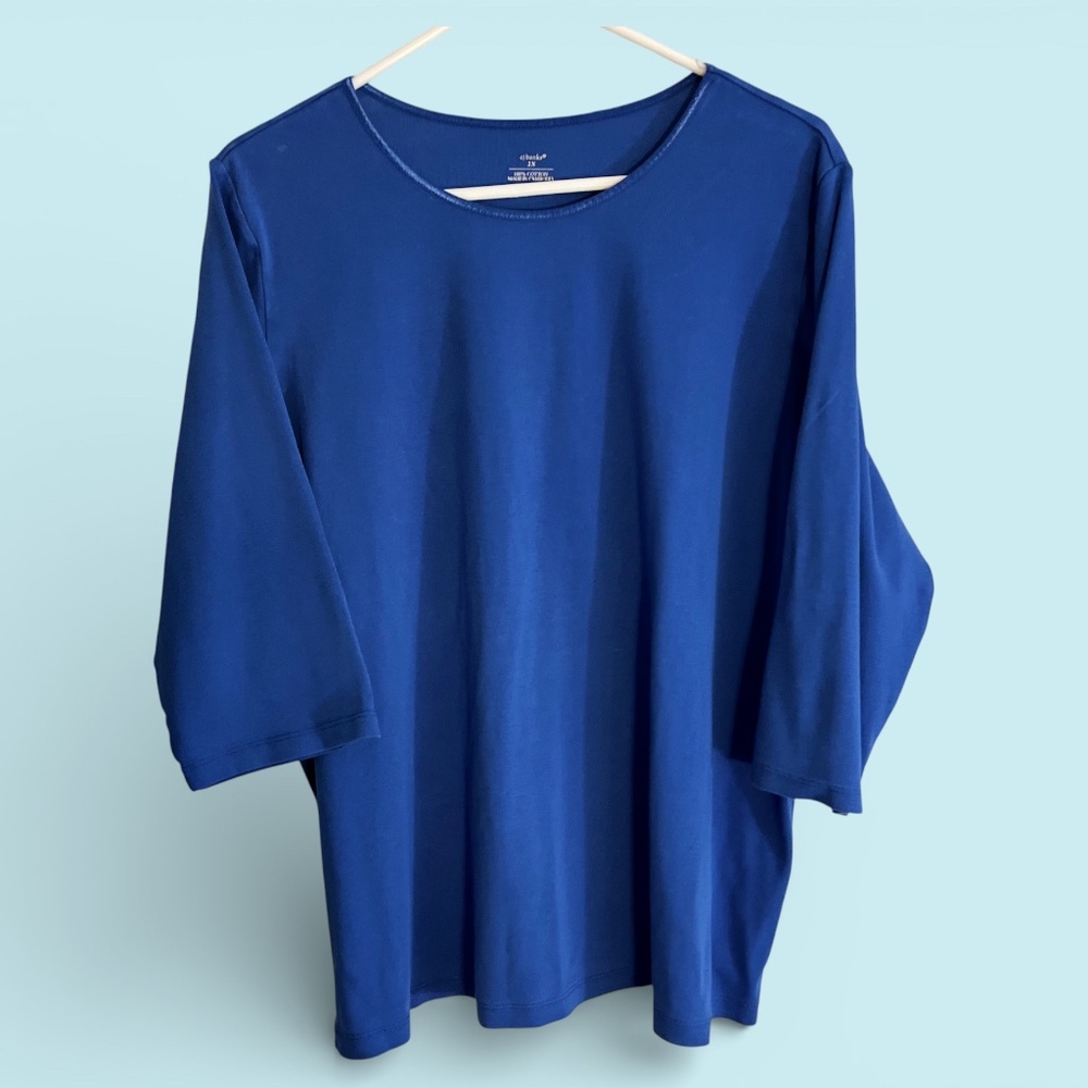 CJ Banks Royal Blue Satin Neck Tee 2X